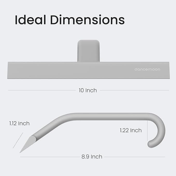 JustHang Shower Squeegee with Built-in Hook, 10-Inch Gray | Award-Winning Design, All-One-Piece Soft-Touch Silicone, for Glass Door, Bathroom, Window, Mirror, Tile Wall, Car
