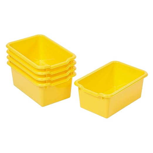 ECR4Kids Scoop Front Storage Bin, Multipurpose Organization, Yellow, 5-Piece | Durable plastic, GREENGUARD Gold Certified, 1.2 gallon capacity, lightweight & nestable, built-in handle, classroom/home use