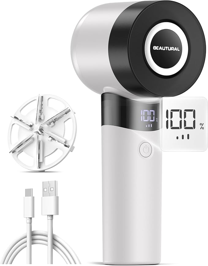 BEAUTURAL Fabric Shaver and Lint Remover, Rechargeable Sweater Defuzzer | LED Display, 3-Speed Settings, 6 Leaf Blades, Portable Pilling Remover for Clothes, Furniture, Blankets