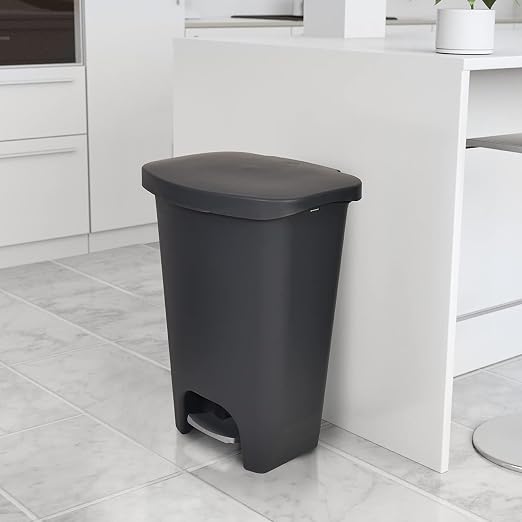 Glad 13 Gallon Trash Can with Clorox Odor Protection, 2 Pack | Plastic Kitchen Waste Bin | Hands Free with Step On Foot Pedal and Garbage Bag Rings, Charcoal
