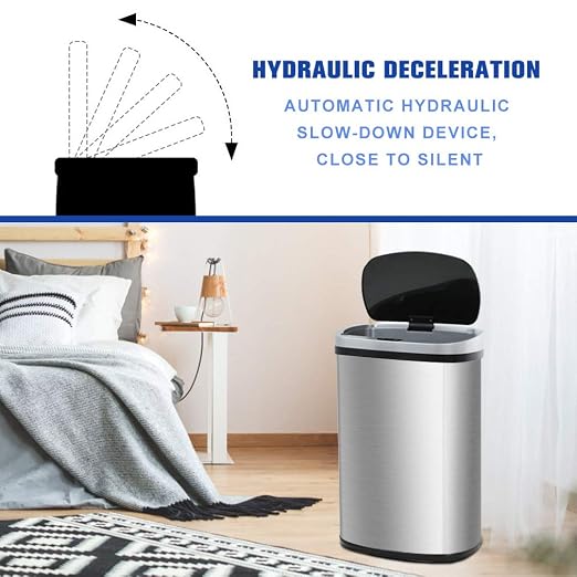 FDW | 13 Gallon Stainless Steel Trash Can with Lid | Silver | Automatic Touchless Lid with Motion Sensor | Kitchen Garbage Can with Waterproof Design | for Home, Office, Bathroom