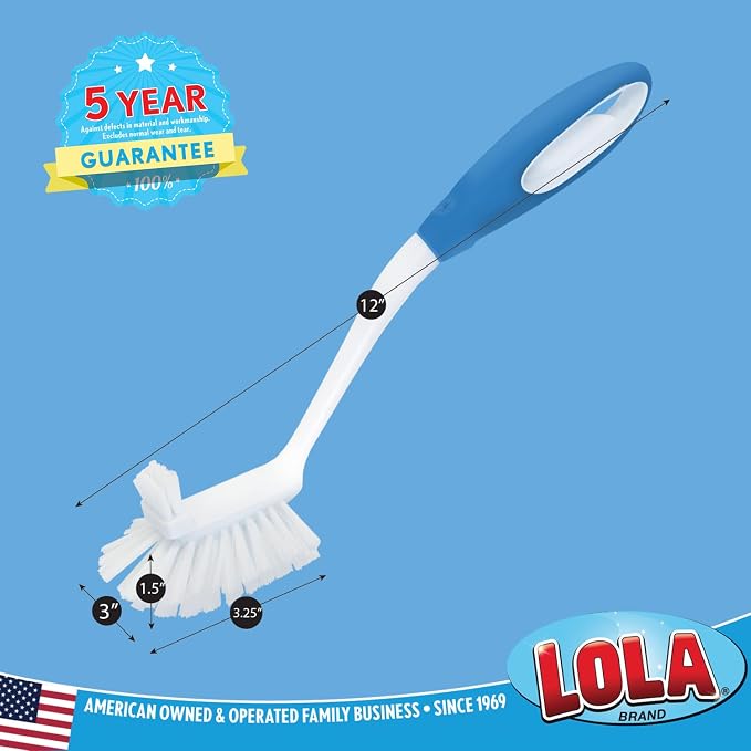 LOLA Pro Utility All Purpose Kitchen Cleaning Brush, Durable Bristles, Comfort Ergonomic Rubber Non-Slip Grip, Built-in Food Scraper, 1 Count