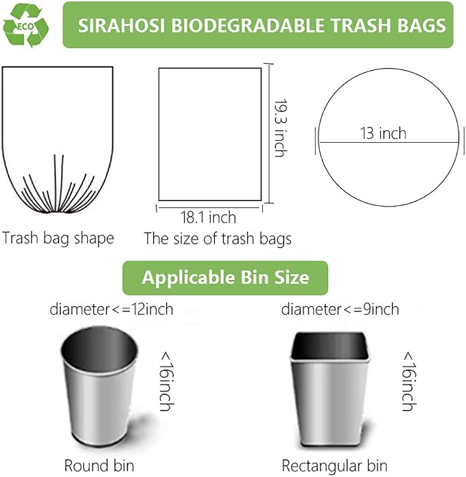 Biodegradable Trash Bags 3 Gallon, Compostable Trash Bags 100 Count Unscented Leak Proof Bathroom Small Garbage Bags Strong Wastebasket Liners Bags for Home Kitchen Office Yard Car Pet White