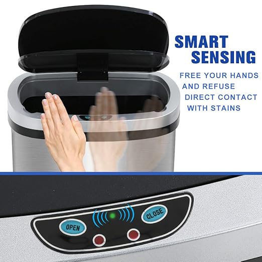 FDW | 13 Gallon Stainless Steel Trash Can with Lid | Silver | Automatic Touchless Lid with Motion Sensor | Kitchen Garbage Can with Waterproof Design | for Home, Office, Bathroom