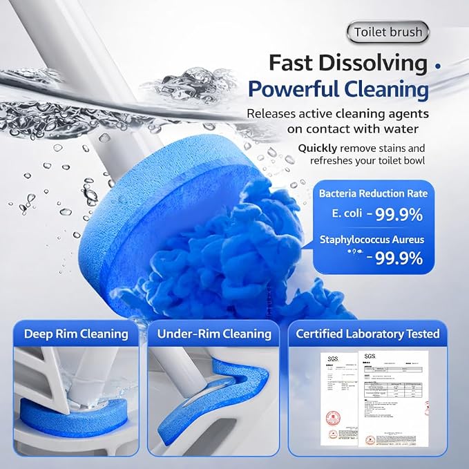 Disposable Toilet Cleaning System with 40 Refills, Toilet Wand Kit with Holder, Wall Mounted Toilet Brush Set for Deep Cleaning Bathroom Bowl, Hygienic Toilet Bowl Cleaner Kit (1PCS40)