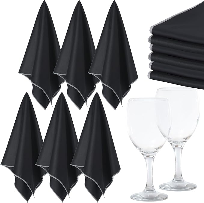 VitalCozy 6 Pcs Polishing Cloths for Wine Glass, Black | Microfiber, 25 x 20 Inch, Lintless Performance, Towels Drying, Window, Stemware, Dishes, Glassware, Professional Finish