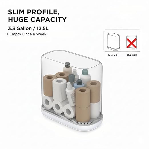 Dog Proof 3.3 Gal Slim Bathroom Trash Can with Locking Lid, Fits 4 Gal Bags | Removable inner bucket, 6.9 in slim width, modern white finish, compact profile for bathrooms and bedrooms