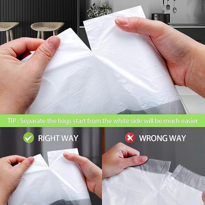 3 Gallon 220pcs Strong Drawstring Trash Bags Garbage Bags by Teivio, Bathroom Trash Can Bin Liners, Small Plastic Bags for home office kitchen, White