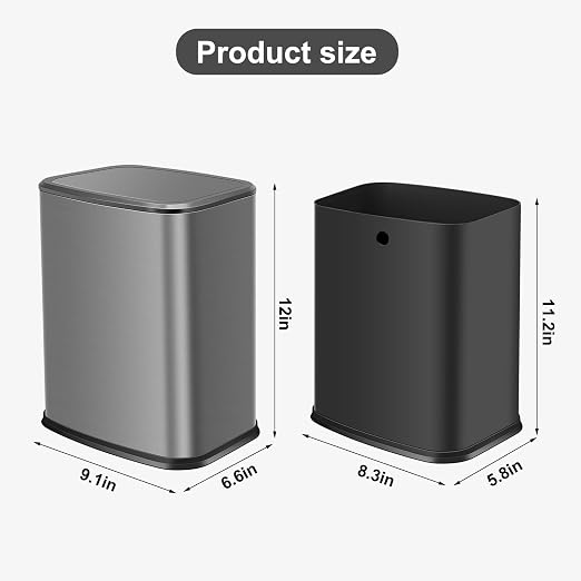 2 Gallon Small Office Bathroom Trash Can with Swing Lid, Living Room Bedroom Garbage can Wastebasket bin, Inner Bucket, Metal Decor Trash Can (Sliver Color)