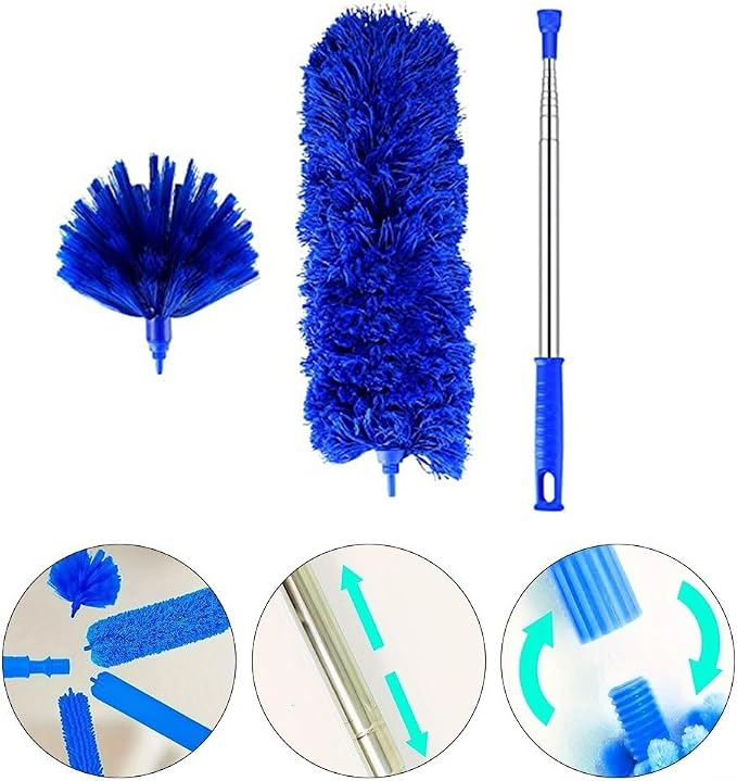 2 Pcs Extendable Feather Duster with Stainless Steel Pole, Microfiber Cleaning Brush for Ceiling Fans Blinds Cars and High Corners, 15.7 Inch(7)