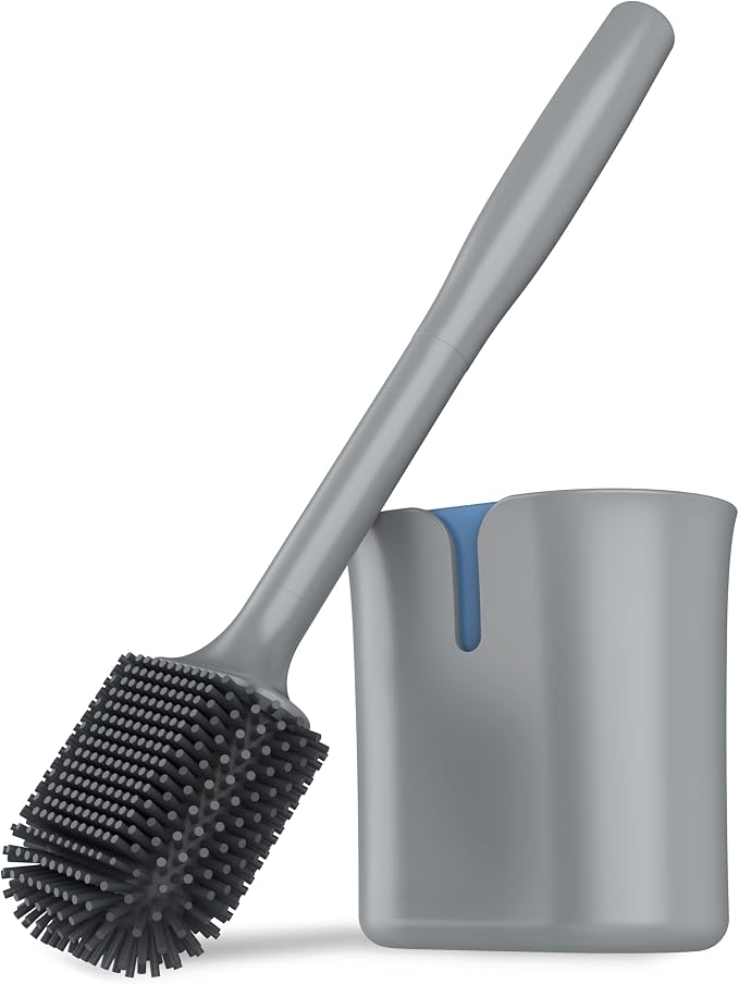 MR.SIGA Toilet Brush and Holder Wall Mounted, Gray, 1 Pack | Compact space saving toilet cleaner brush, scratch free thermoplastic rubber head, easy to clean and dry quickly