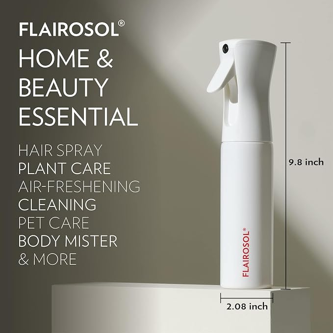 FLAIROSOL Original Continuous Mister Spray Bottle, 10.1oz, White/Coral | For plants, hairstyling, skin, home, pet care, barbers, salons & cleaning, ultra fine mist water sprayer, versatile