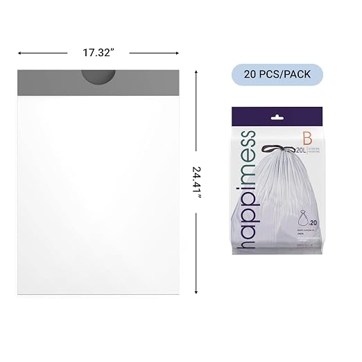 happimess HPM3000B-CLEAR 5.3 Gallon Kitchen Drawstring Trash Bags, Trash Can Liner, Clear, 60-Count, 3-Packs of 20 Liners | Kitchen Can Liners, Drawstring, Heavy Duty LDPE Plastic, Tear-Resistant, Recyclable, Custom Fit