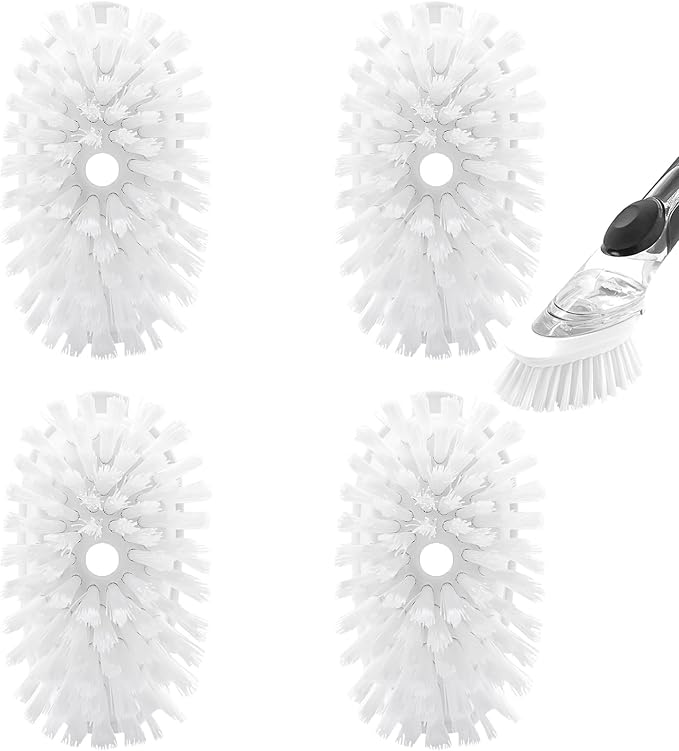 4 Pack Dish Brush Refills for OXO/RIMAY Soap Dispensing Dish Brush | Nylon Bristles Brush Head Replacements for Kitchen Soap Dispensing Scrubber Non-Scratch Brush Refills for Pots Pans and Sink