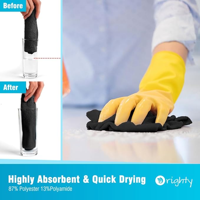 Orighty Microfiber Cleaning Cloth Bulk, 150 Pack Shop Towels 12x12in, Black | Reusable Microfiber Towels for Cars, Shop Rags, Multi-Purpose Lint Free Cleaning Rags for Home & Kitchen