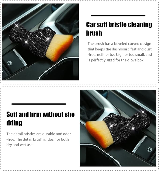 zipelo Diamond-Handle Car Detailing Dust Brush, Black | soft synthetic bristles, beveled profile reaches narrow gaps, scratch-free wet or dry use, compact storage, cleaning tools
