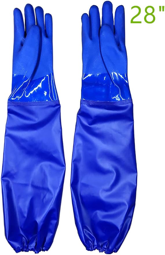 Long Water Proof Rubber Gloves with Cotton Lined, Elbow Length Chemical Resistant Gloves,Large