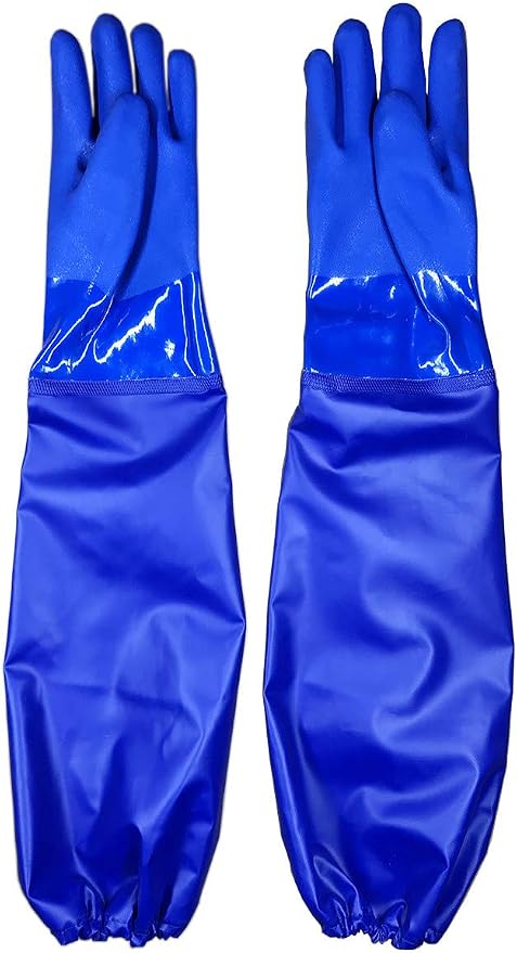 Long Water Proof Rubber Gloves with Cotton Lined, Elbow Length Chemical Resistant Gloves,Large