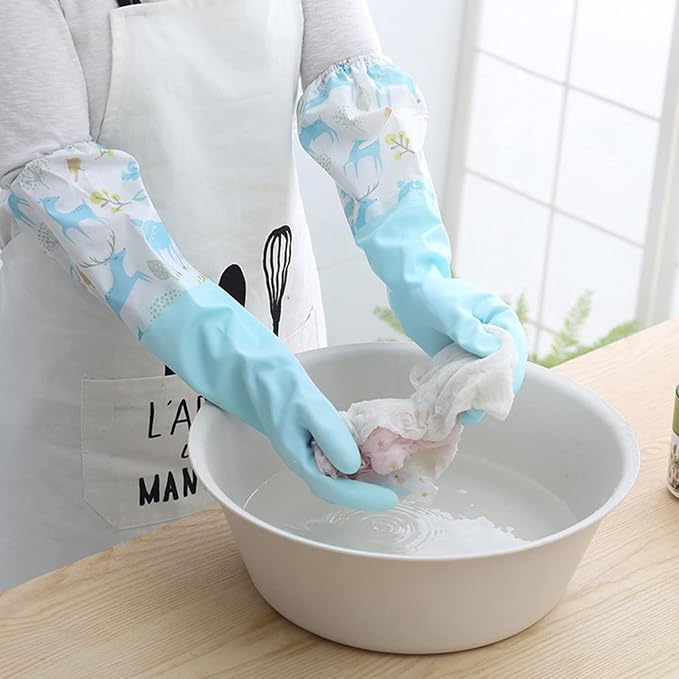 Kitchen Gloves, Waterproof Flexible Reusable Dishwashing Gloves Medium with Flocked Lining,Household Thickened Durable Cleaning Glove for Work Washing Dishes Bathroom Cleaning Tasks