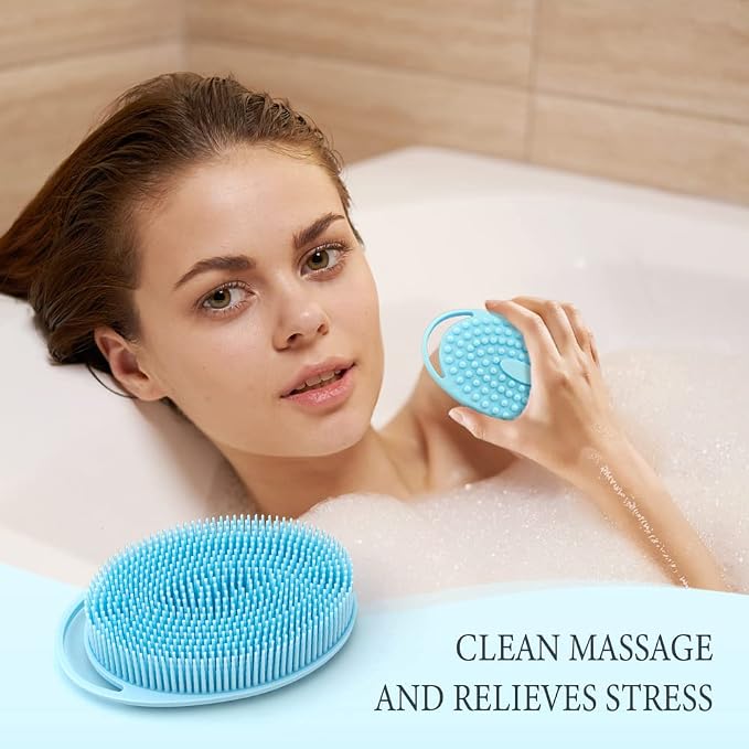 PQRUU 3 Pack Silicone Body Scrubbers for Use in Shower, Exfoliating Body Scrubber Fit for All Kinds of Skin, Soft Silicone Loofah for Women Men,Bath Scrubbers Rapid Foaming,Black,Blue,Gray