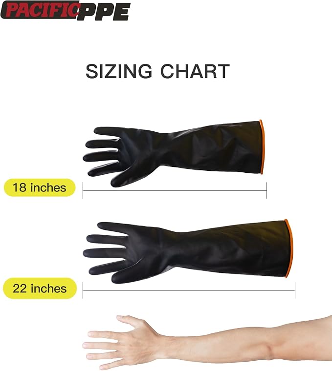 PACIFIC PPE 18 Inch Latex Chemical Resistant Gloves, Waterproof, Heavy Duty | Resists acid, alkali and oil, waterproof, reusable, puncture resistant grip for industrial cleaning and chemical handling
