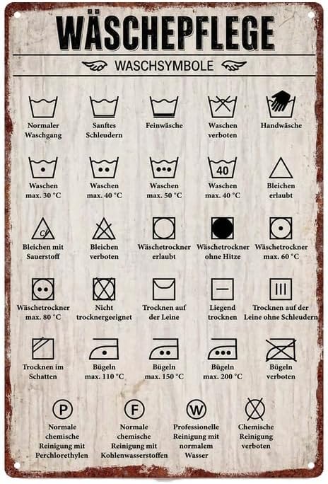 Vintage Metal Sign Laundry Care Symbols Wall Decor 8x12 Inch | For Laundry Room, Bathroom, Garage, Apartment, Restaurant, Cafe, Closet, Villa Decor