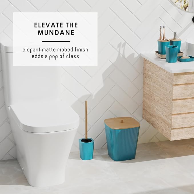 Clara Clark Bathroom Set - Teal Bathroom Accessories Set, 6PC Bathroom Accessory Set, Bathroom Sets with Toilet Brush, Trash Can & Soap Dispenser