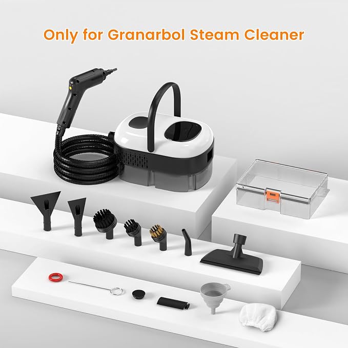 Steam Cleaner Accessories Set for Granarbol Steamer, 18PCS | Nylon & brass brushes, scraper & towel cover, with storage case, complete attachments for Granarbol handheld steam cleaner