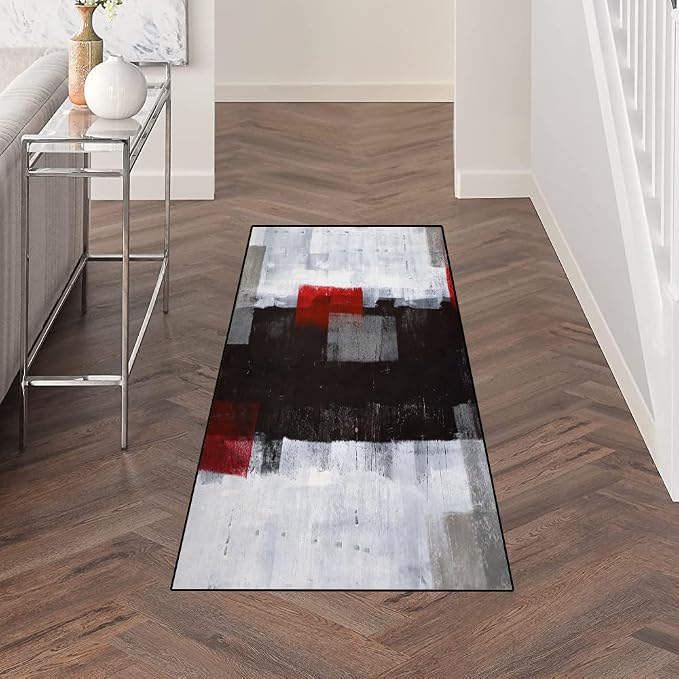 TOMWISH Kitchen Mats for Floor 2 Piece Set Red and Grey Kitchen Runner Rug | Non Skid Cushioned Kitchen Floor Mat Vintage Office Farmhouse Runner Mat for Laundry 20"X32"+20"X48"+20"X59"