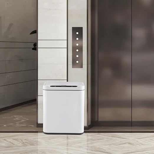 ELPHECO Stainless Steel Office Trash Can White, 3.5 Gallon | Motion Sensor Garbage Can Touchless Smart Trash Can Automatic Waste Bin for Kitchen, Office, Bathroom