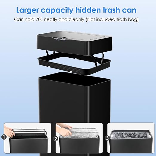 Sensor Trash Can, Touchless Motion Sensor Trash Bin | Smart Automatic Garbage Can with Soft-Close Lid, Bag Retainer Ring and Display Light, for Kitchen, Office (Black, 16 Gal)