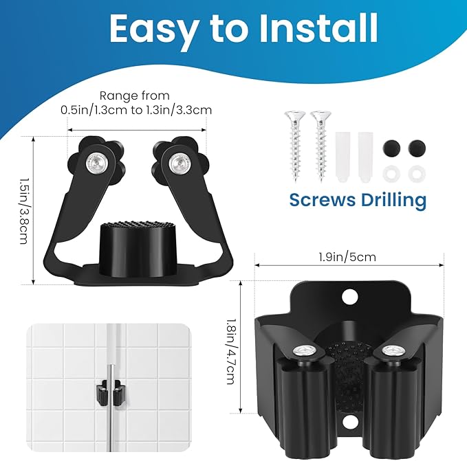 Broom Holder Wall Mount, 7PCS Broom Hanger Wall Mount, Stainless Steel Heavy Duty Mop Holder Broom Mop Hanger Wall with Screws, Garden Outdoor Tool Organizer Rack Broom Hanger (Black)