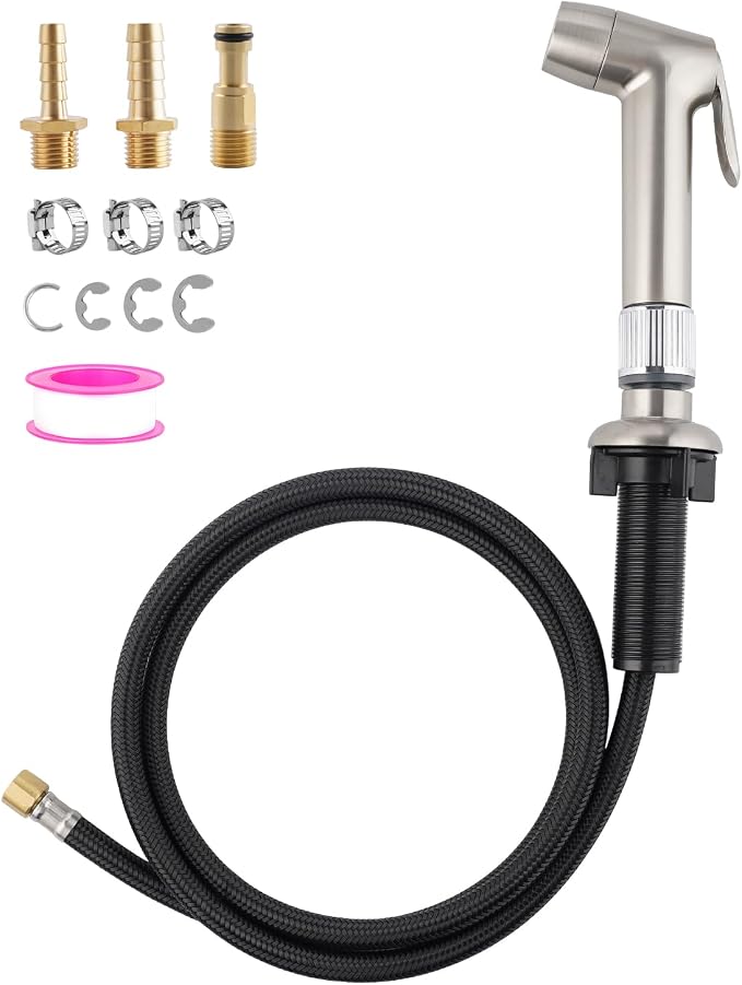 2 Mode Kitchen Sink Side Sprayer with Water Flow Restrictor, Brushed Nickel | NSF/ANSI/CAN 372 Certified, Compatible with Moen Faucet Sprayer Replacement, Kitchen Faucet Sprayer Attachment with Hose