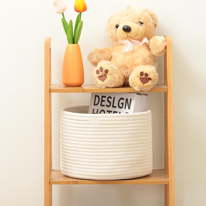 MiniArk Small Basket for Organizing | Cube Shelf Closet Storage Baskets | 9.7×9.7×7.1” | Woven Rope Gift Basket | Nursery | Round 3 Packs Off White