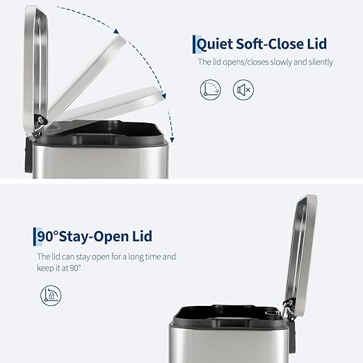 5.2 Gallon/20L Stainless Steel Step Trash Can, Soft Close Pedal Garbage Bin with Detachable Inner Bucket,Fingerprint Resistant,Dual-Use Waste & Recycling Container for Home Kitchen, Bathroom and Offic