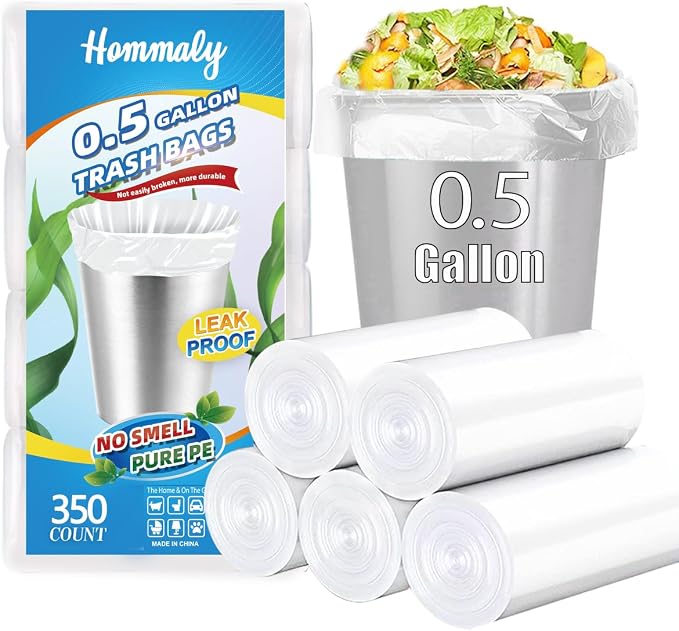 0.5 Gallon 350 pcs Mini Clear Trash Bags, Tiny Strong Garbage Bags,Small Plastic Bags for Desktop Trash Bin, Tiny Bathroom Trash Can Bin Liners,Mini Bags for Waste Basket Liner,Fit 2 Liters-Clear
