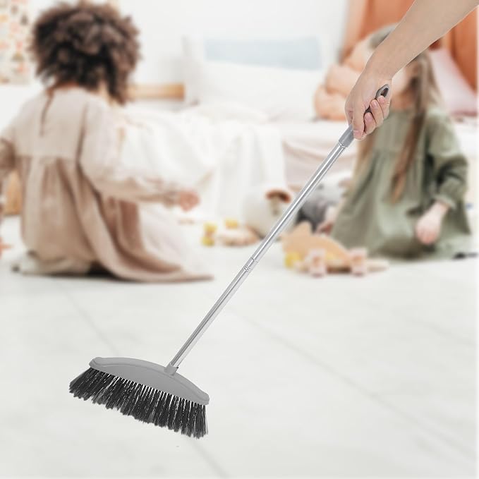 Abaodam Indoor and Outdoor Cleaning Broom with Long Handle, Heavy Duty Floor Sweeping Broom for Pet Hair and Dust Removal, Nordic Gray Handheld Floor Cleaning Tool for Home Use