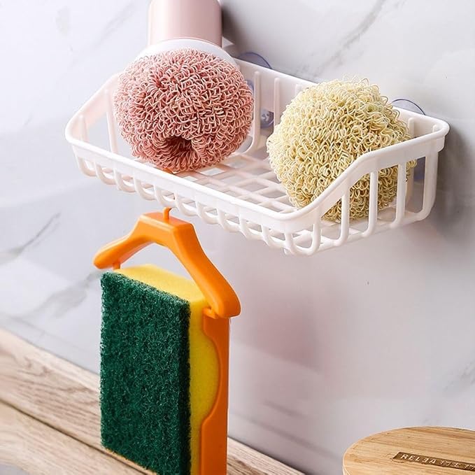 Pink Multifunctional Drain Rack, Hanging Storage Rack Drain Rack Sink Shelf Suction Cup Dishwashing Soap Sponge Holder for Kitchen Accessories