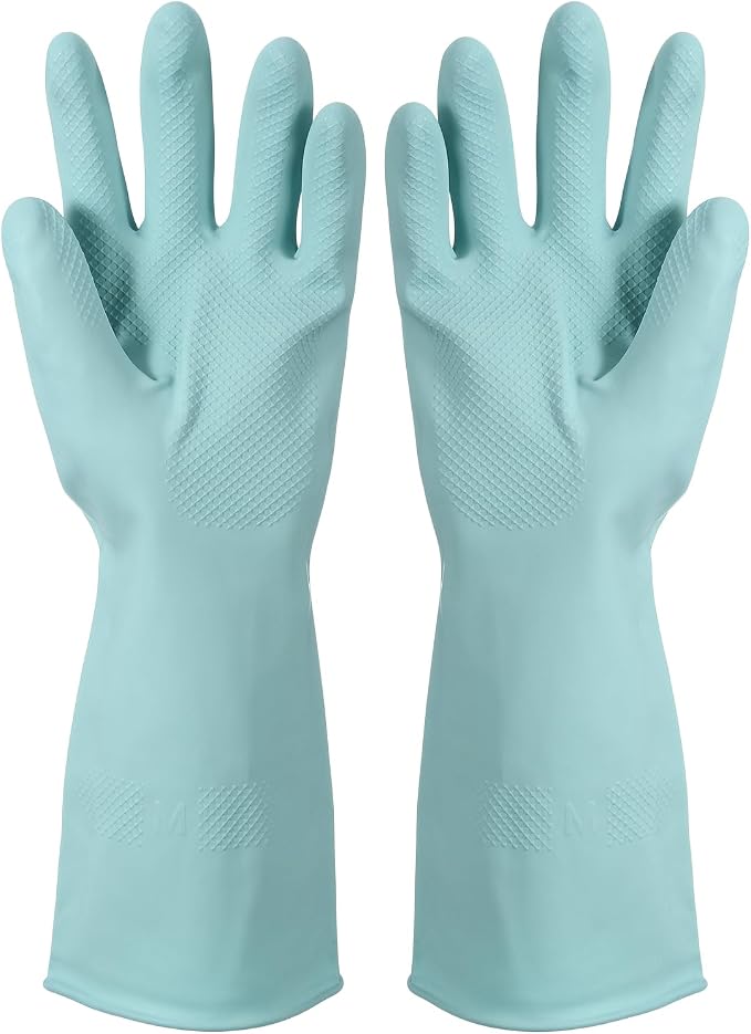 uxcell Rubber Cleaning Gloves, Reusable Household Dishwashing Long Rubber Gloves with Non-slip Grip