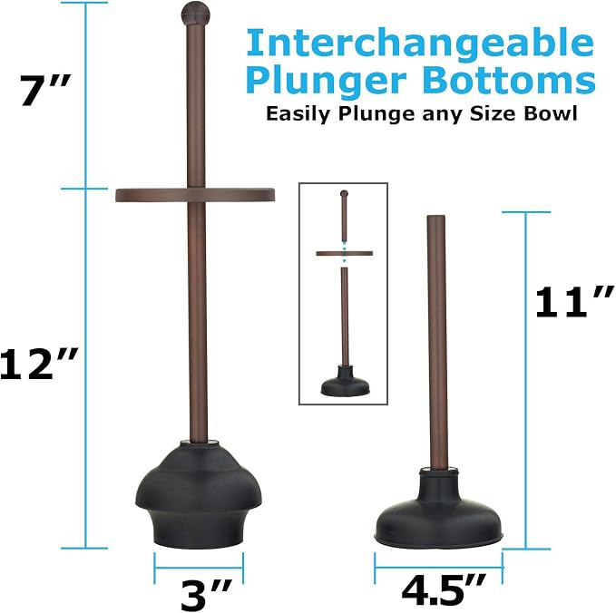 Blue Donuts Toilet Brush and Plunger Set with Holder, Modern Oil Rubbed Bronze Bathroom Accessories Toilet Plunger and Toilet Bowl Brush Combo