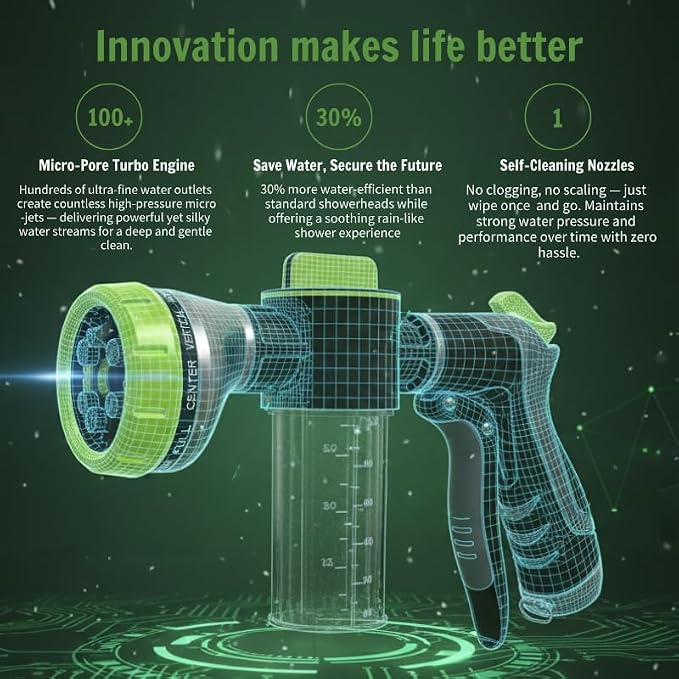 Dog Shower Attachment with Soap Dispenser for Pet Wash, 10-Function Garden Hose Sprayer Nozzle for Pet Bath, Make Washing Easy, ONE-HANDED EASY OPERATION