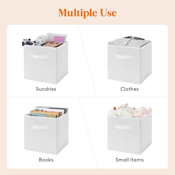 Lifewit Storage Cubes, 11 Inch Organizer Bins, 18L White, 6 Packs | Foldable Decorative Fabric Storage Baskets for Organizing Home Organizers with Handles for Shelves, Closet