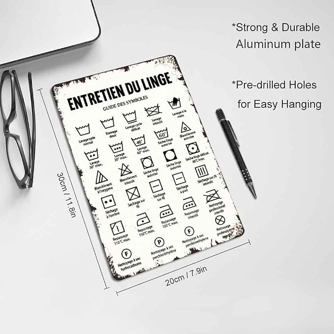 8x12 Inch Vintage Retro Aluminum Laundry Care Symbols Guide Art Wall Decor For Laundry Room Bathroom Farmhouse Man Cave Garage