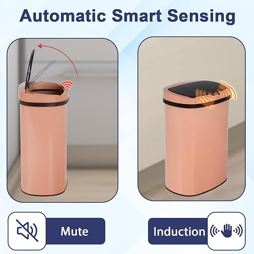 Kitchen Trash Can Automatic Motion Sensor Bathroom Trash Can with Lid,50 Liter/13 Gallon Touchless Trash Bin,Garbage Can Waterproof Garbage Bin Wastebasket for Toilet,Office,Caravans,Bedroom,Pink
