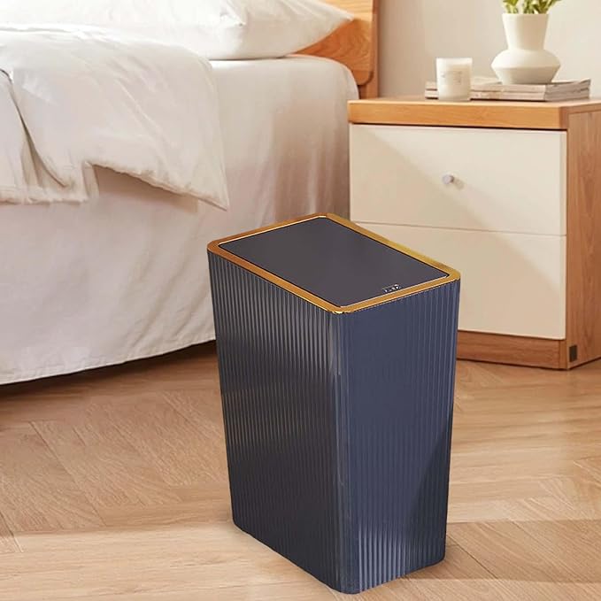 Narrow Garbage Can Kitchen Wastebasket with Press Type Lid Trash Can with Lids for Toilet Study Entryway Garage Laundry Room, 15L Blue