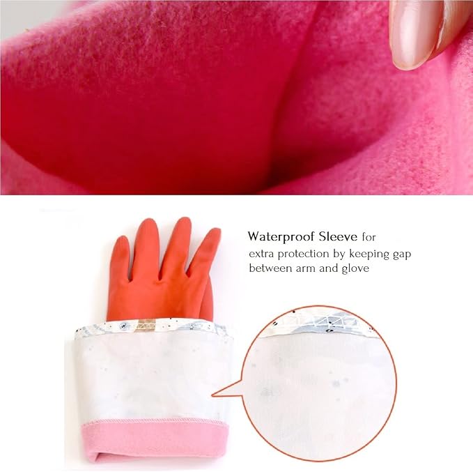 Myungjin Fleece-Lined, Flock Lining, Insulated Medium Cuff, Reusable Waterproof Household Dishwashing Non-Slip Cleaning Latex Rubber Gloves (1 Pair)