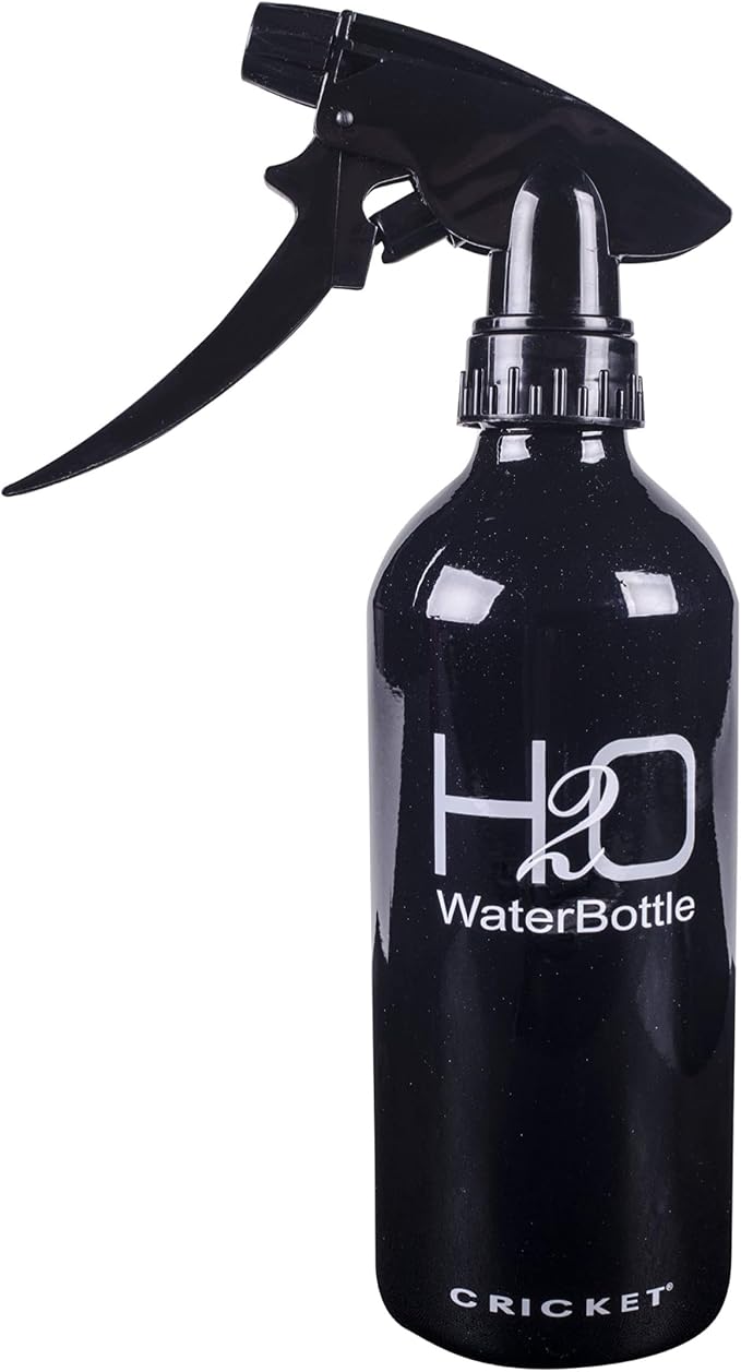 Cricket H2O Water Spray Bottle for Hair, Sparkle Black, 13.5 oz | Continuous Stream, Adjustable Nozzle, Durable Aluminum, Refillable