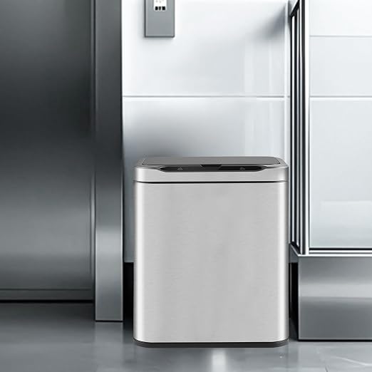 ELPHECO Stainless Steel Office Trash Can Silver, 3.5 Gallon | Motion Sensor Garbage Can Touchless Smart Trash Can Automatic Waste Bin for Kitchen, Office, Bathroom