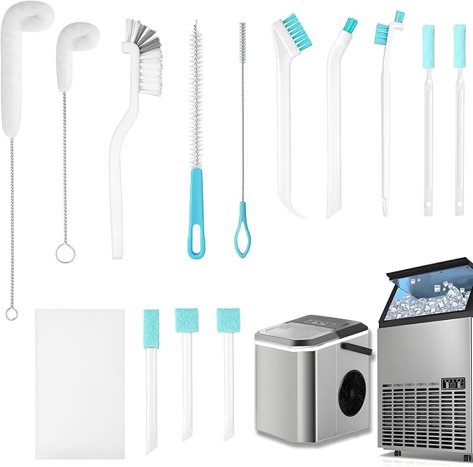 Potanro Ice Machine Cleaner Brush Sets,14Pcs Ice Maker Cleaner Tools | Gap Crevice Cleaning Brushes Tools Small Spaces, Scrub Sponge, Thin Brush for Countertop,Cleaning Window Track, Straw, Bottle