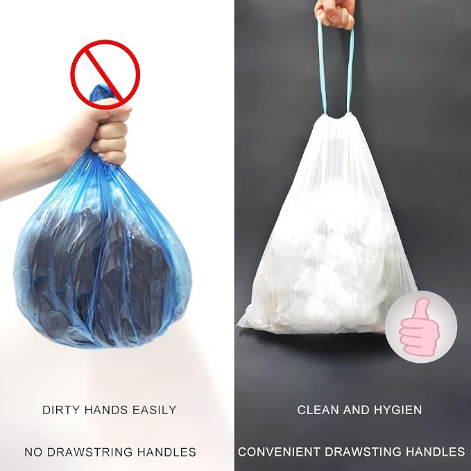 2.5 Gallon Trash Bag 100 Count - Blue Drawstring 2.5 Gallon Trash Bag with Pull Strings, Small Garbage Bags, Leakproof Trash Can Liners for Bathroom, Office, Bedroom, Car